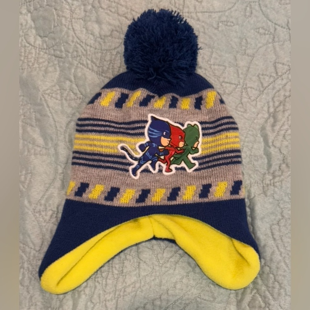 PJ Masks Winter Beanie Hat | Kids Knit Pom Hat with Fleece Lining